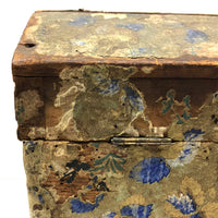 Early-Mid 19th C. Wallpapered Domed Trunk with Fantastic Blue and Newspaper Interior