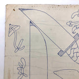 Daggers! Vintage Lewis Smith (1907-18988) Ink Drawing (with Baseball Bats on Reverse)