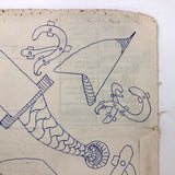 Daggers! Vintage Lewis Smith (1907-18988) Ink Drawing (with Baseball Bats on Reverse)