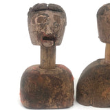 Pair of Diminuitive Old Carved Marionette Heads