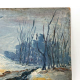 Moody Old Blue Winter Landscape Painting on Academy Board