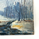 Moody Old Blue Winter Landscape Painting on Academy Board