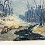 Moody Old Blue Winter Landscape Painting on Academy Board