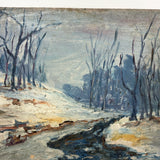 Moody Old Blue Winter Landscape Painting on Academy Board