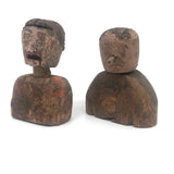 Pair of Diminuitive Old Carved Marionette Heads