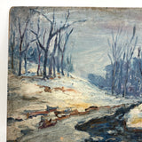 Moody Old Blue Winter Landscape Painting on Academy Board