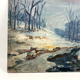 Moody Old Blue Winter Landscape Painting on Academy Board