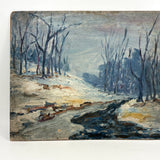 Moody Old Blue Winter Landscape Painting on Academy Board