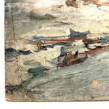 Moody Old Blue Winter Landscape Painting on Academy Board
