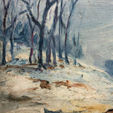 Moody Old Blue Winter Landscape Painting on Academy Board