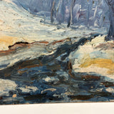 Moody Old Blue Winter Landscape Painting on Academy Board
