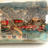 Early 20th Century Folk Art Ship in Mohan Meakin Bottle with Bridge, Houses and (Real) Rocky Shore