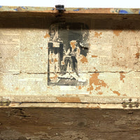 Early-Mid 19th C. Wallpapered Domed Trunk with Fantastic Blue and Newspaper Interior