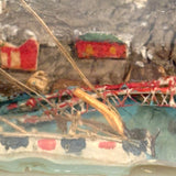 Early 20th Century Folk Art Ship in Mohan Meakin Bottle with Bridge, Houses and (Real) Rocky Shore