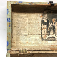 Early-Mid 19th C. Wallpapered Domed Trunk with Fantastic Blue and Newspaper Interior