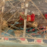 Early 20th Century Folk Art Ship in Mohan Meakin Bottle with Bridge, Houses and (Real) Rocky Shore