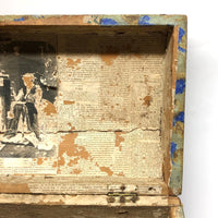 Early-Mid 19th C. Wallpapered Domed Trunk with Fantastic Blue and Newspaper Interior