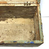 Early-Mid 19th C. Wallpapered Domed Trunk with Fantastic Blue and Newspaper Interior