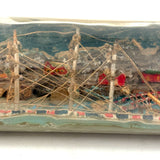 Early 20th Century Folk Art Ship in Mohan Meakin Bottle with Bridge, Houses and (Real) Rocky Shore