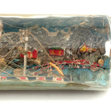 Early 20th Century Folk Art Ship in Mohan Meakin Bottle with Bridge, Houses and (Real) Rocky Shore