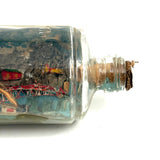 Early 20th Century Folk Art Ship in Mohan Meakin Bottle with Bridge, Houses and (Real) Rocky Shore