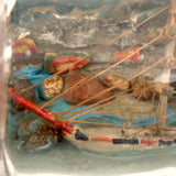Early 20th Century Folk Art Ship in Mohan Meakin Bottle with Bridge, Houses and (Real) Rocky Shore