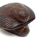 (Feels One Part Treen, One Part Tramp)  Earlier 20th Century Carved Wooden Clam Shaped Box, Believed Japanese