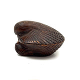 (Feels One Part Treen, One Part Tramp)  Earlier 20th Century Carved Wooden Clam Shaped Box, Believed Japanese