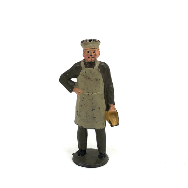 J Hill Co Made in England Painted Lead Baker with Apron and Scoop