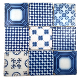 19th Century French Pas de Calais Hand-painted Blue and White Tiles - Mixed Set of Nine