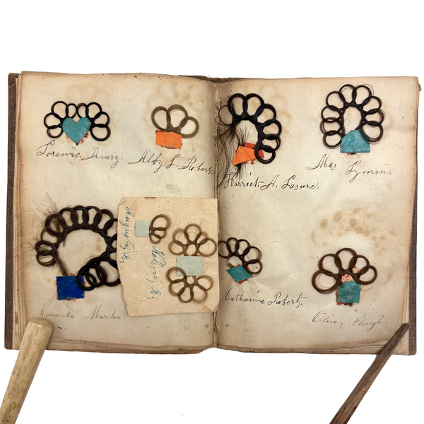 Exquisite Diminutive (but Very Dense) 1850s Hair Wreath Memento Book
