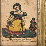 Martha with a New Frock, Hand-colored 1830s B. Brammel Engraving, Philadelphia, in Beautiful Period Gilded Frame