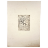 Wonderfully Expressive c. 1920s-40s Etching of Curly Haired Man Singed MW