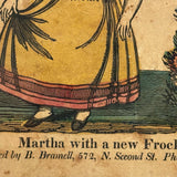Martha with a New Frock, Hand-colored 1830s B. Brammel Engraving, Philadelphia, in Beautiful Period Gilded Frame