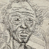 Wonderfully Expressive c. 1920s-40s Etching of Curly Haired Man Singed MW