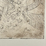 Wonderfully Expressive c. 1920s-40s Etching of Curly Haired Man Singed MW