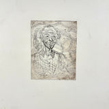 Wonderfully Expressive c. 1920s-40s Etching of Curly Haired Man Singed MW
