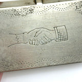 Antique Book-Shaped Folk Engraved Snuff Box with (Male and Female) Shaking Hands