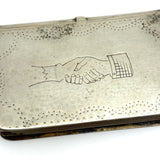 Antique Book-Shaped Folk Engraved Snuff Box with (Male and Female) Shaking Hands