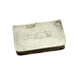 Antique Book-Shaped Folk Engraved Snuff Box with (Male and Female) Shaking Hands