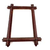 Simple, Useful Antique Chip Carved Tramp Art Frame in Red Paint with Original Glass