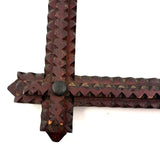 Simple, Useful Antique Chip Carved Tramp Art Frame in Red Paint with Original Glass