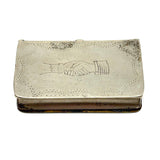 Antique Book-Shaped Folk Engraved Snuff Box with (Male and Female) Shaking Hands