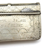 Antique Book-Shaped Folk Engraved Snuff Box with (Male and Female) Shaking Hands