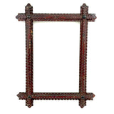 Simple, Useful Antique Chip Carved Tramp Art Frame in Red Paint with Original Glass