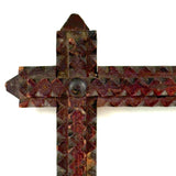 Simple, Useful Antique Chip Carved Tramp Art Frame in Red Paint with Original Glass