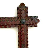 Simple, Useful Antique Chip Carved Tramp Art Frame in Red Paint with Original Glass