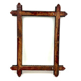 Simple, Useful Antique Chip Carved Tramp Art Frame in Red Paint with Original Glass