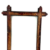 Simple, Useful Antique Chip Carved Tramp Art Frame in Red Paint with Original Glass