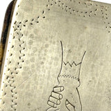 Antique Book-Shaped Folk Engraved Snuff Box with (Male and Female) Shaking Hands